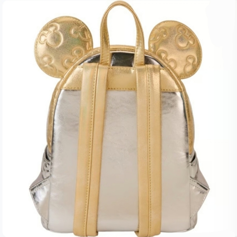 Loungefly Minnie Mouse Gold and Silver Metallic Quilted Mini Backpack - Picture 3 of 4